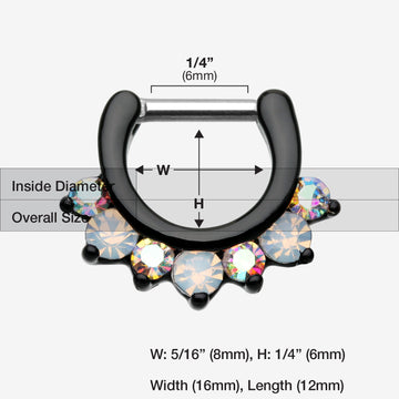 Detail View 1 of Blackline Opalite Sparkle Deuce Septum Clicker Ring-Black/Aurora Borealis/White